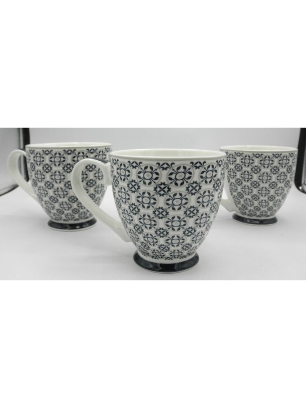 The English Mug Company Coffee Tea Cups Geometric Florals Design 12 Oz. SET OF 3 - Picture 3 of 8